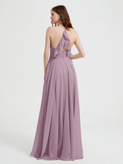 V-neck Bridesmaid Dress with Cross Back Vintage Mauve