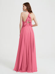 V-neck Bridesmaid Dress with Cross Back Watermelon