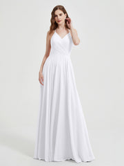V-neck Bridesmaid Dress with Cross Back White
