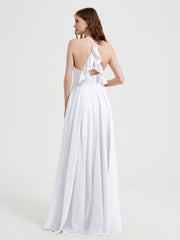 V-neck Bridesmaid Dress with Cross Back White