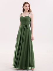 Spaghetti Strap Chiffon Dresses with Bow Olive Green