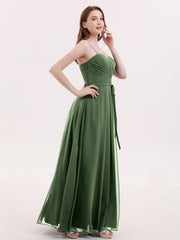Spaghetti Strap Chiffon Dresses with Bow Olive Green