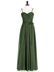 Spaghetti Strap Chiffon Dresses with Bow Olive Green