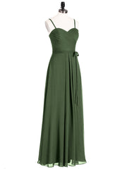 Spaghetti Strap Chiffon Dresses with Bow Olive Green