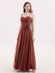 Spaghetti Strap Chiffon Dresses with Bow Terracotta