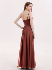 Spaghetti Strap Chiffon Dresses with Bow Terracotta