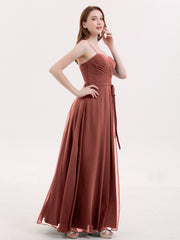 Spaghetti Strap Chiffon Dresses with Bow Terracotta