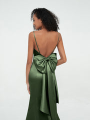 Mermaid Satin Dresses with Brush Train Olive Green
