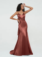 Mermaid Satin Dresses with Brush Train Terracotta