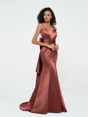 Mermaid Satin Dresses with Brush Train Terracotta