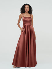 Spaghetti Straps A-line Satin Max Dresses Terracotta