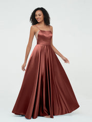 Spaghetti Straps A-line Satin Max Dresses Terracotta