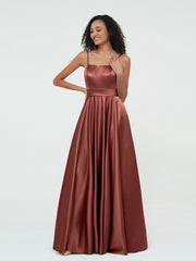 Spaghetti Straps A-line Satin Max Dresses Terracotta