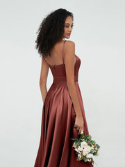 Spaghetti Straps A-line Satin Max Dresses Terracotta