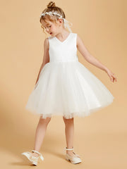 V-Neck Tulle Flower Girl Dresses with Bowknot