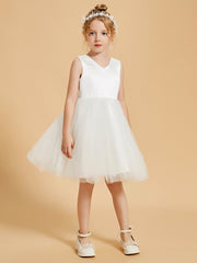 V-Neck Tulle Flower Girl Dresses with Bowknot