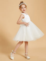 V-Neck Tulle Flower Girl Dresses with Bowknot
