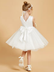 V-Neck Tulle Flower Girl Dresses with Bowknot
