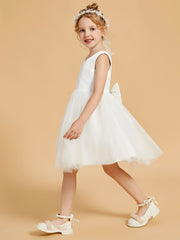 V-Neck Tulle Flower Girl Dresses with Bowknot