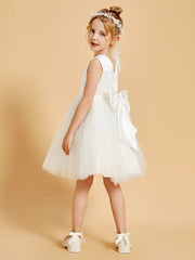 V-Neck Tulle Flower Girl Dresses with Bowknot