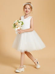 V-Neck Tulle Flower Girl Dresses with Bowknot
