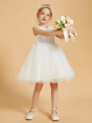 V-Neck Tulle Flower Girl Dresses with Bowknot