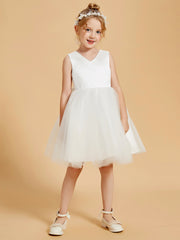 V-Neck Tulle Flower Girl Dresses with Bowknot