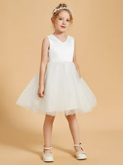 V-Neck Tulle Flower Girl Dresses with Bowknot