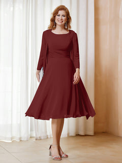 A-Line Long Sleeves Chiffon Dress With Jacket Burgundy