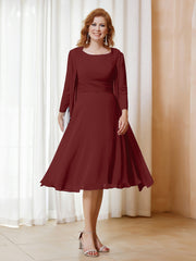 A-Line Long Sleeves Chiffon Dress With Jacket Burgundy