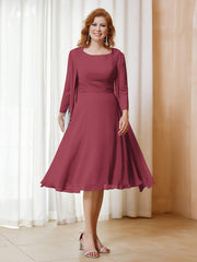 A-Line Long Sleeves Chiffon Dress With Jacket Cinnamon Rose