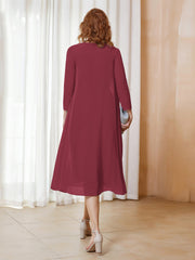 A-Line Long Sleeves Chiffon Dress With Jacket Cinnamon Rose