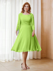 A-Line Long Sleeves Chiffon Dress With Jacket Lime Green