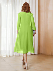 A-Line Long Sleeves Chiffon Dress With Jacket Lime Green