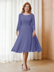 A-Line Long Sleeves Chiffon Dress With Jacket Periwinkle