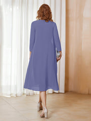 A-Line Long Sleeves Chiffon Dress With Jacket Periwinkle