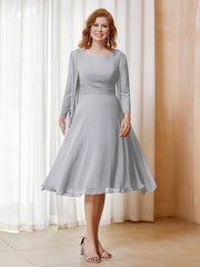 A-Line Long Sleeves Chiffon Dress With Jacket Silver Plue Size