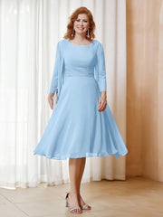 A-Line Long Sleeves Chiffon Dress With Jacket Sky Blue