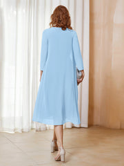 A-Line Long Sleeves Chiffon Dress With Jacket Sky Blue