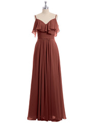 Full-length Spaghetti Strap Off Shoulder Chiffon Gown Terracotta