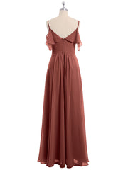 Full-length Spaghetti Strap Off Shoulder Chiffon Gown Terracotta