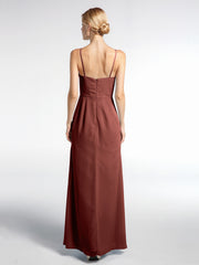 V-neck Chiffon Simple Dress with Spaghetti Straps Terracotta