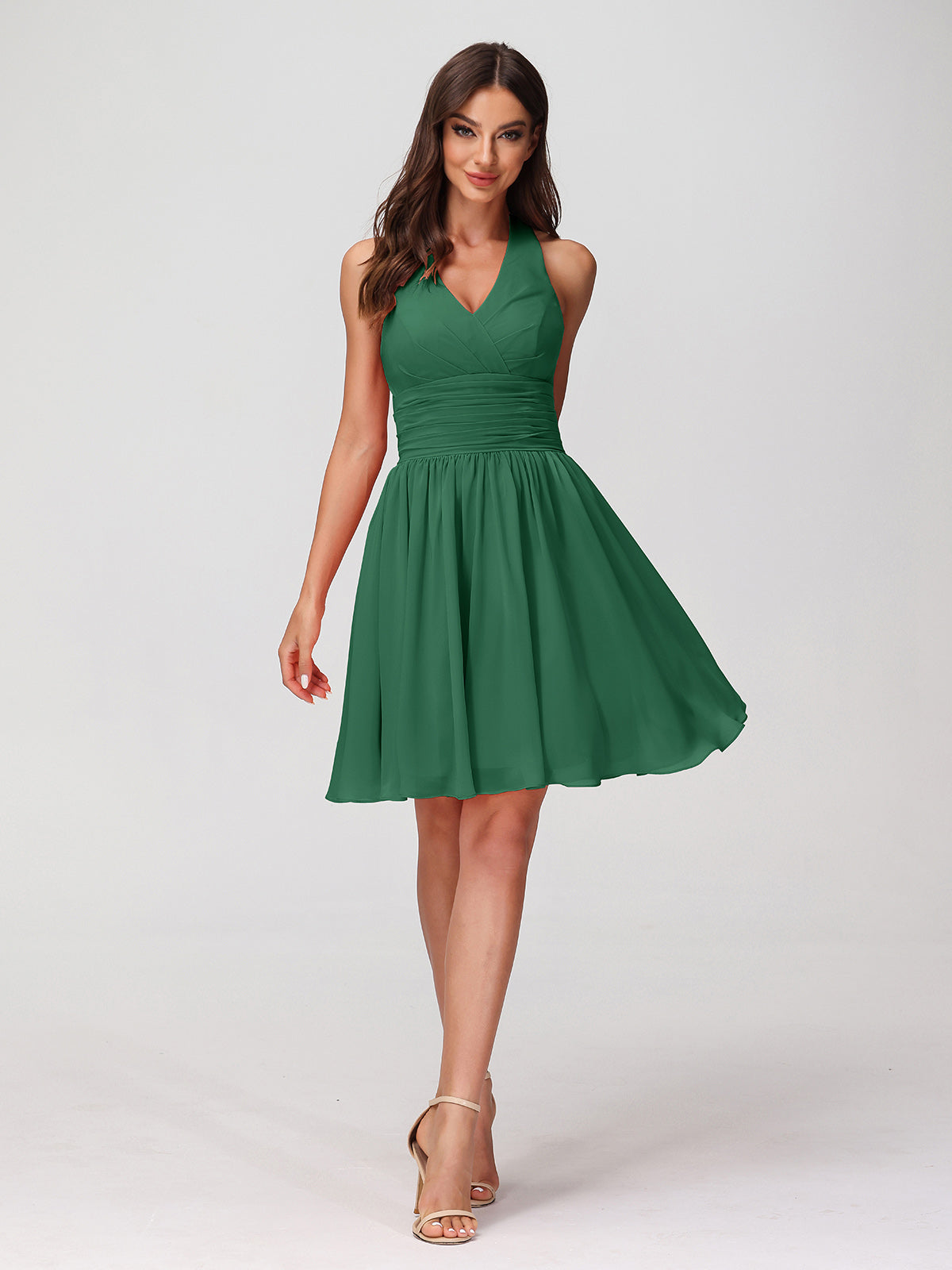 Long Chiffon Dresses with Halter Neck Dark Green Plus Size
