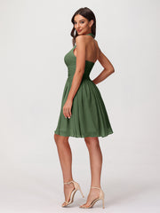Halter Short Chiffron Dresses with V neck Olive Green