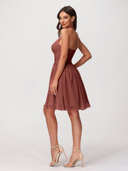 Halter Short Chiffron Dresses with V neck Terracotta