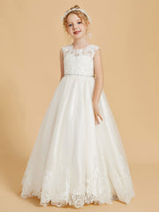 Elegant Sleeveless Flower Girl Dresses with Lace Applique