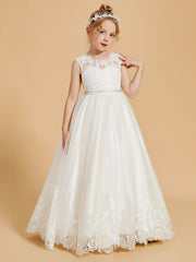 Elegant Sleeveless Flower Girl Dresses with Lace Applique