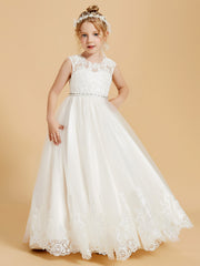Elegant Sleeveless Flower Girl Dresses with Lace Applique