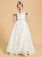 Elegant Sleeveless Flower Girl Dresses with Lace Applique