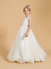 Elegant Sleeveless Flower Girl Dresses with Lace Applique